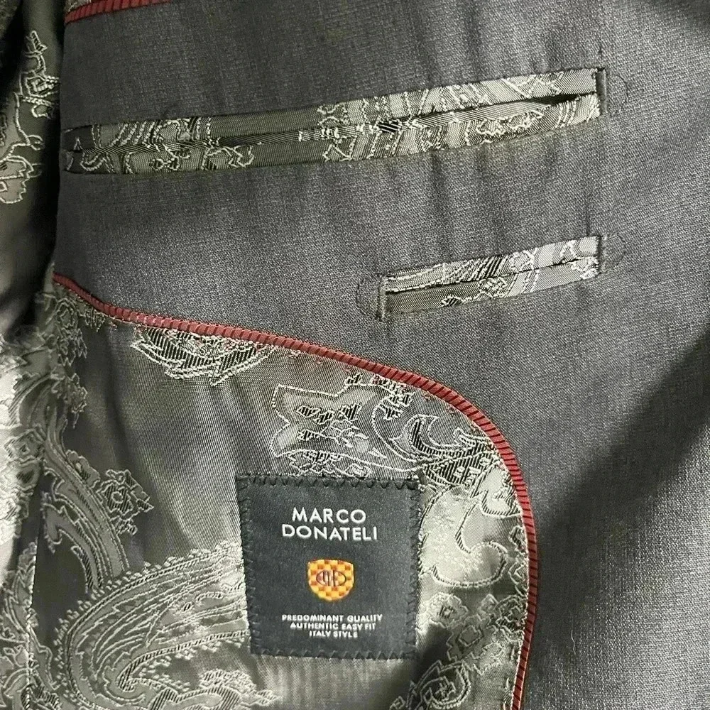 Marco Donateli Men’s Gray Suit Blazer & Trousers Set - 42T Jacket, 36T Pants
